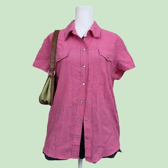 pink gingham vintage 90s button up shirt - Picture 1 of 7